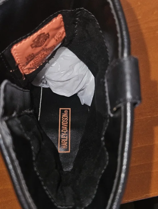 Harley-Davidson Black Leather Mid-Calf Buckle Heeled Boots - Picture 7 of 15